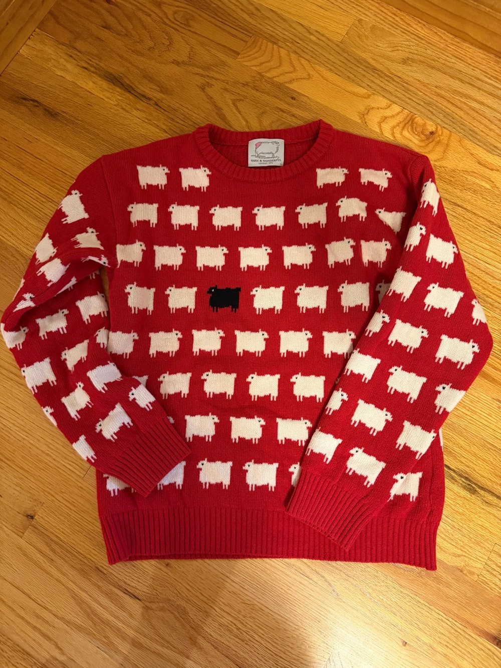 Warm & Wonderful 100% Wool Red Sheep Pattern Crewneck Sweater - Picture 5 of 8